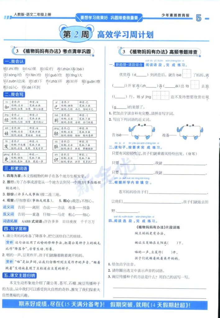 图片[5]-周末基础复习人教版二年级2025语文上册-宝库盒教辅资料站
