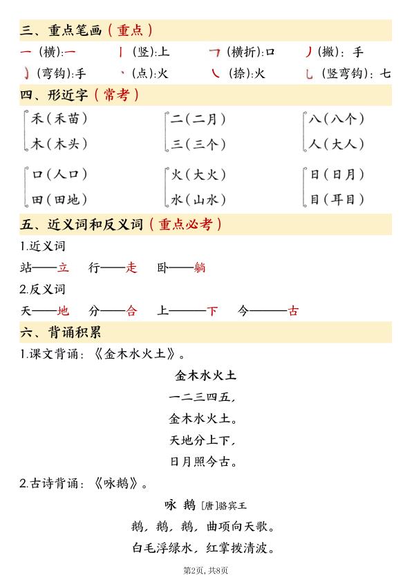 图片[2]-2025年新版一年级上册语文知识点总结（期中高频考点汇总）-宝库盒教辅资料站