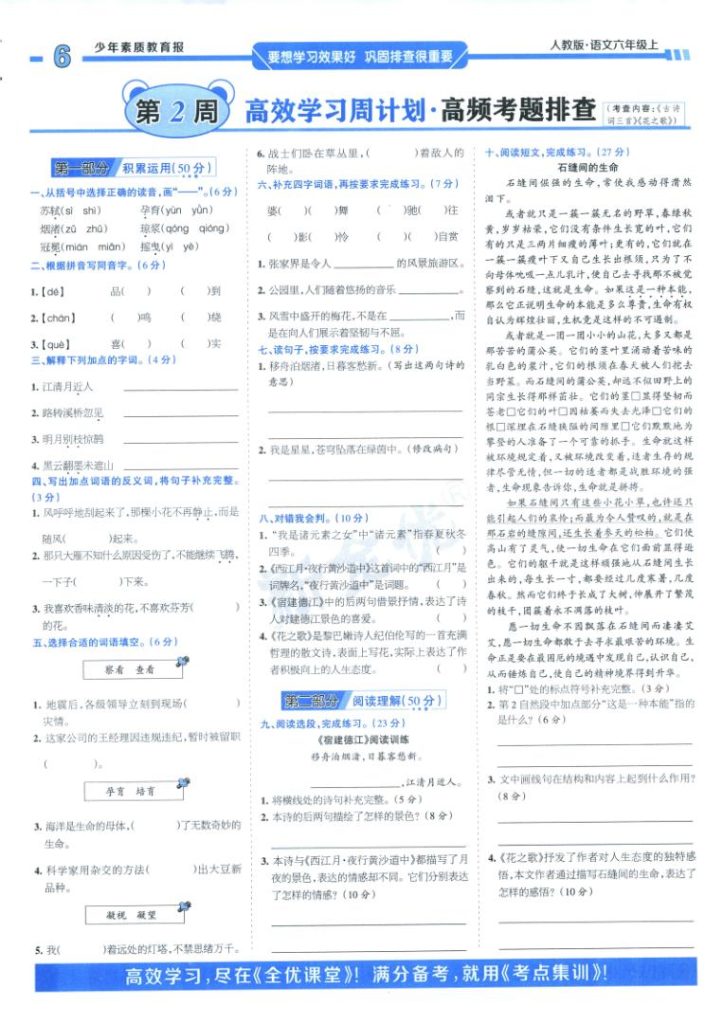 图片[6]-周末基础复习人教版六年级2025语文上册-宝库盒教辅资料站