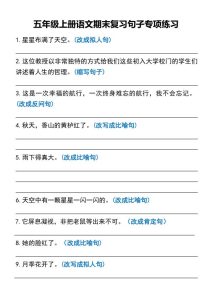 五年级上册语文期末复习句子专项练习-宝库盒教辅资料站