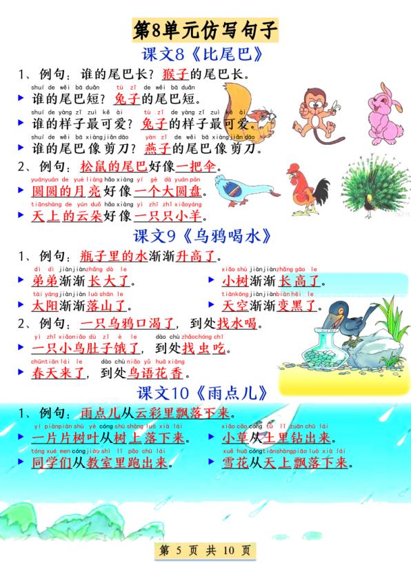 图片[5]-一年级上册语文1-8单元必考必背仿写句子-宝库盒教辅资料站