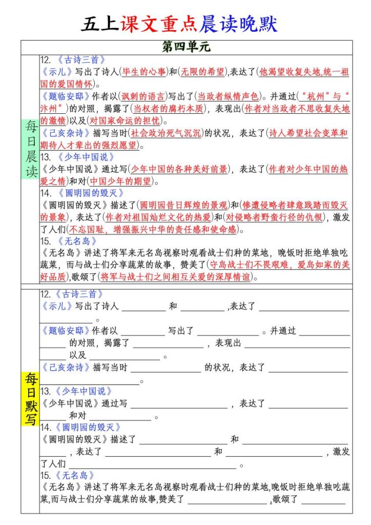 图片[4]-五年级上册课文重点晨读晚默-宝库盒教辅资料站