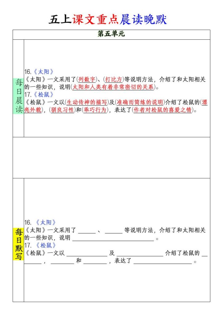 图片[5]-五年级上册课文重点晨读晚默-宝库盒教辅资料站