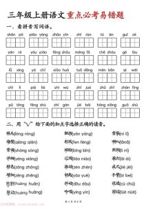 25秋三年级上册语文重点必考易错题-宝库盒教辅资料站