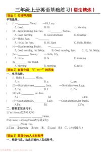 25秋三年级上册英语语法精炼基础练习含答案通用版-宝库盒教辅资料站