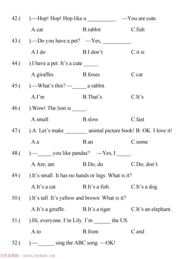 图片[5]-25三年级上册英语（通用版）满分语法专项练习含答案-宝库盒教辅资料站