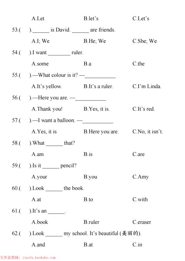 图片[6]-25三年级上册英语（通用版）满分语法专项练习含答案-宝库盒教辅资料站