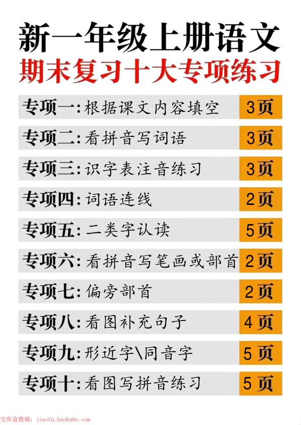 一年级上册语文十大专项合集-宝库盒教辅资料站