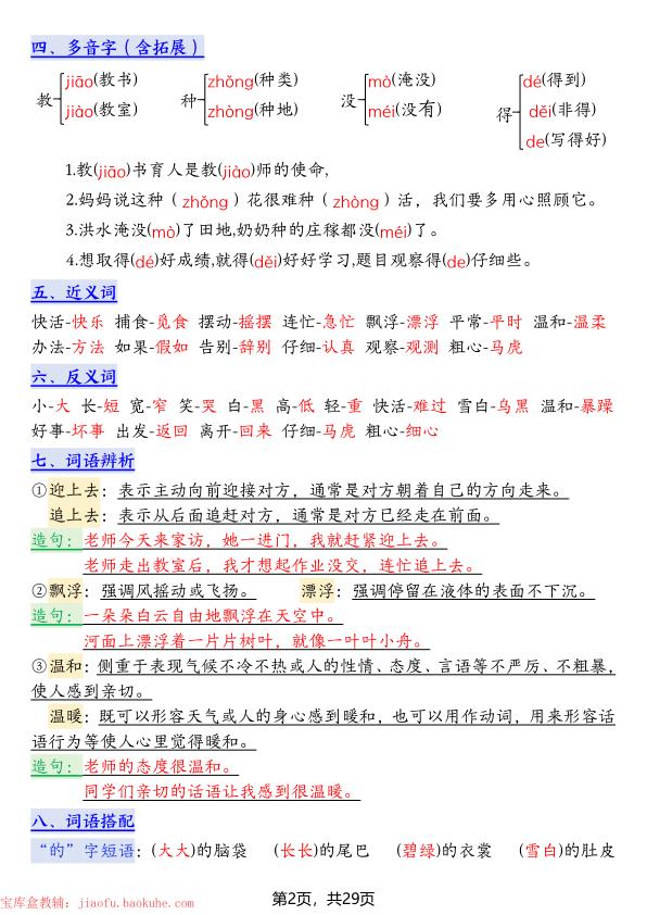 图片[2]-二年级上册语文1-8单元高频考点总结单（十二个考点归纳）-宝库盒教辅资料站