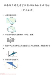 五年级上册数学阴影面积专项训练-宝库盒教辅资料站