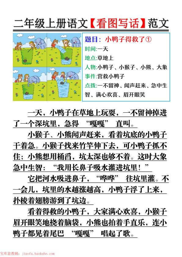 二年级上册语文看图写话范文-宝库盒教辅资料站