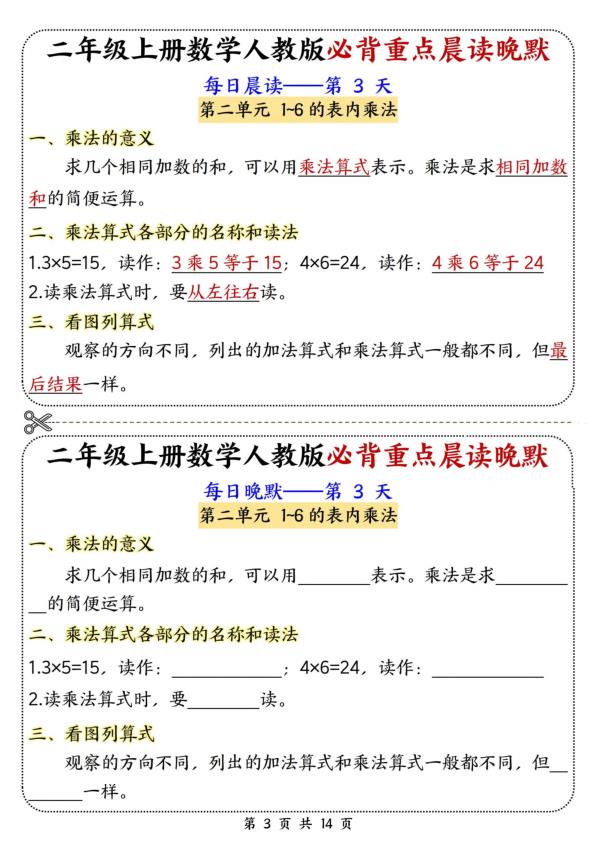 图片[3]-二年级上册数学人教版必背重点晨读晚默-宝库盒教辅资料站