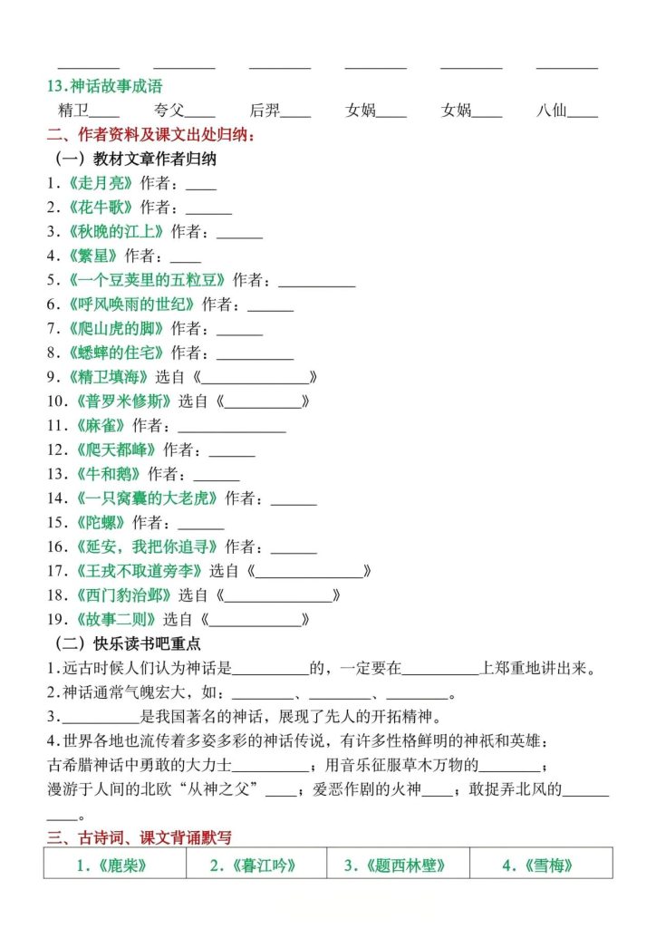 图片[3]-四年级上册语文期末总复习高频考点归纳-宝库盒教辅资料站