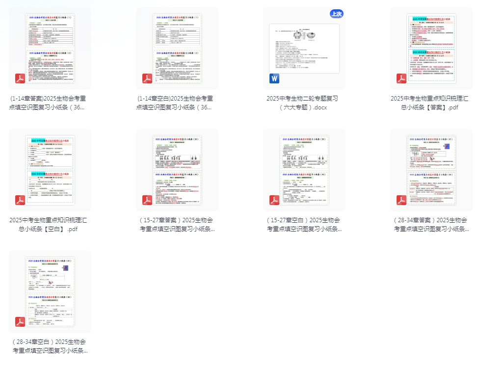 【初中】2026中考生物《核心考点-复习资料汇总》（小纸条+二轮复习版）-宝库盒教辅资料站