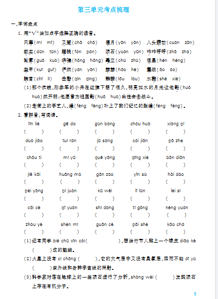 图片[5]-小学语文1-6年级上册1-8单元《考点梳理练习》-宝库盒教辅资料站