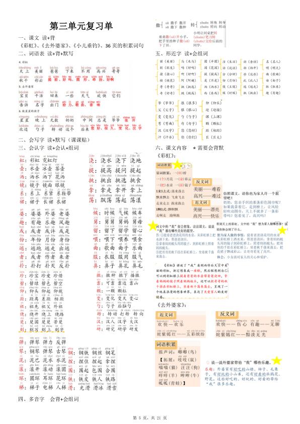图片[5]-25秋二年级上册语文期末复习1-8单元课本重点内容复习单-宝库盒教辅资料站