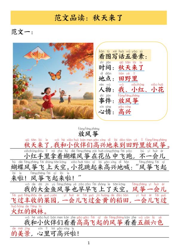 图片[2]-25秋一年级上册语文1-8单元看图写作范文-宝库盒教辅资料站