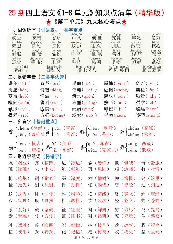 图片[4]-2025年统编版四年级语文上册知识点总结学案（全册高频考点汇总）-宝库盒教辅资料站