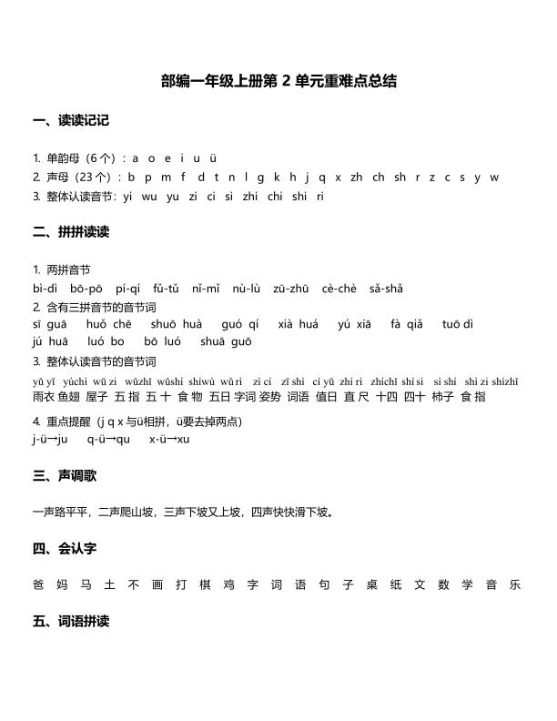 图片[3]-部编版一年级上册语文各单元重难点知识总结-宝库盒教辅资料站