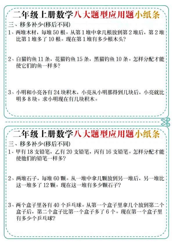 图片[3]-二年级上册数学八大题型应用题小纸条-宝库盒教辅资料站