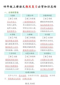 四年级上册语文期末复习必背知识总结-宝库盒教辅资料站