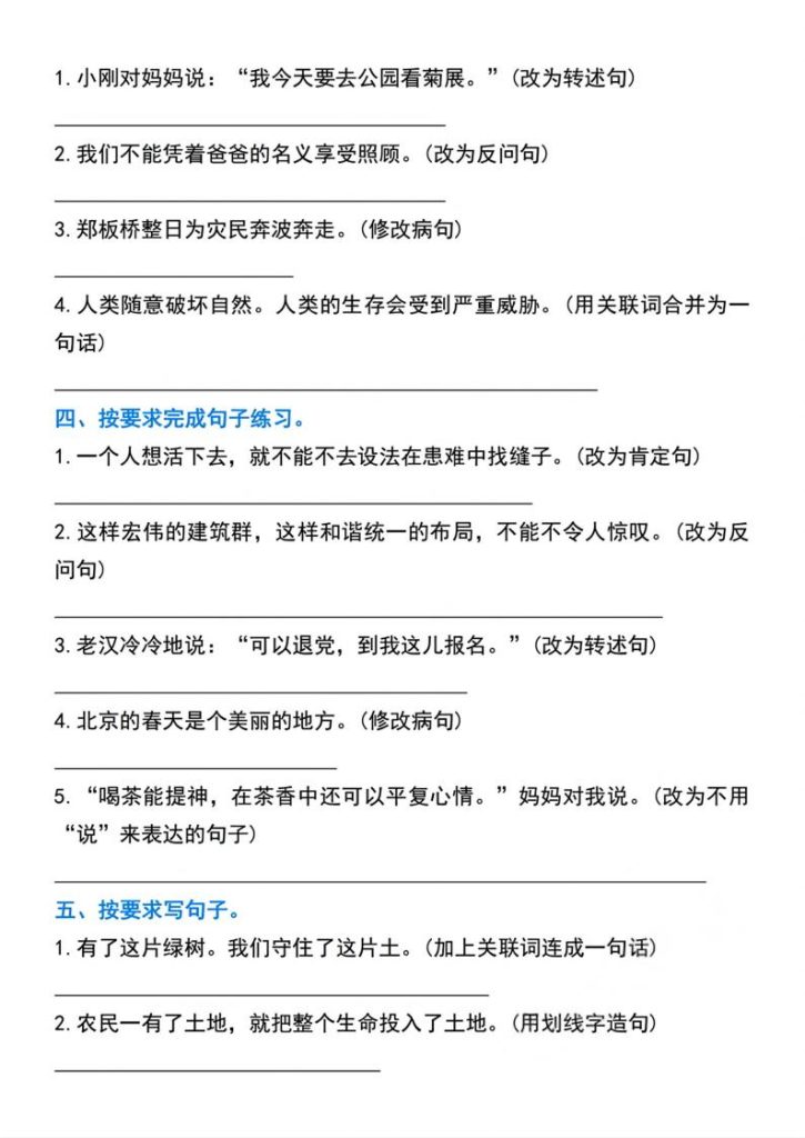 图片[2]-六年级下册语文小升初必考句子专项练习卷-宝库盒教辅资料站