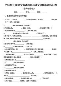 六年级下册语文背诵积累与课文理解专项练习卷-宝库盒教辅资料站