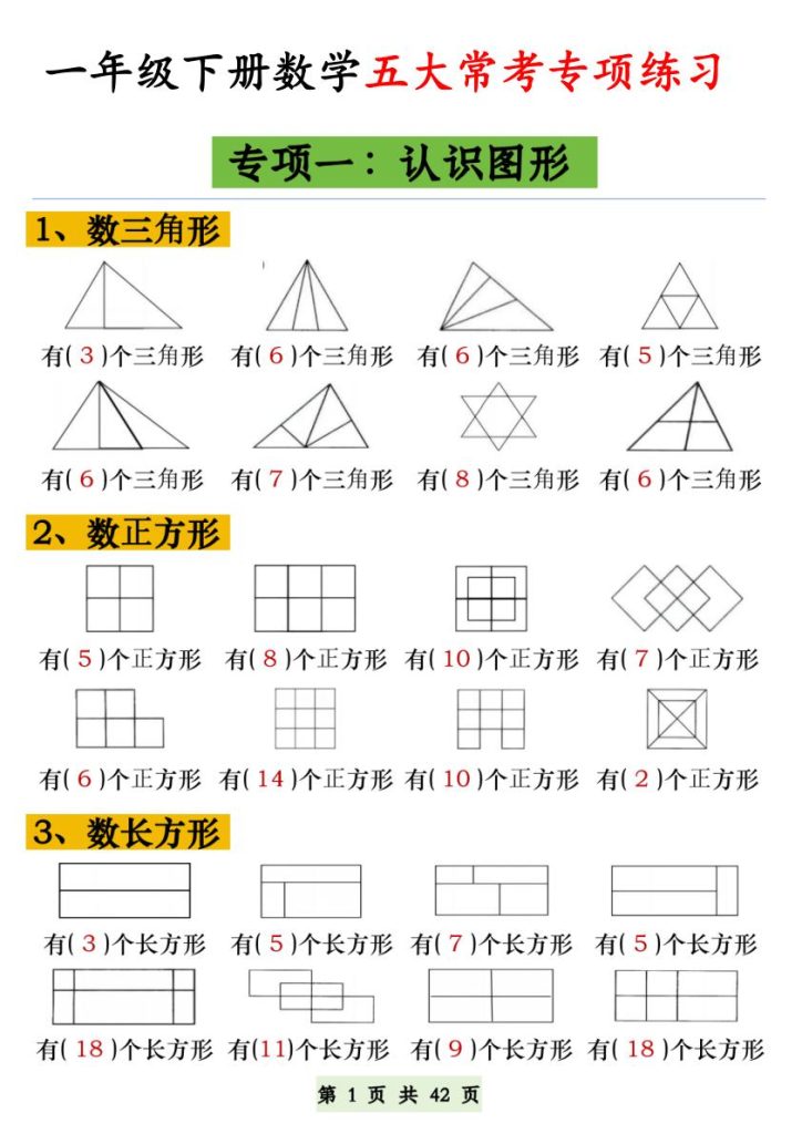 2026一年级下册数学五大常考专项练习同步巩固提升-宝库盒教辅资料站