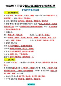 2026六年级下册语文期末复习常考知识点总结-宝库盒教辅资料站