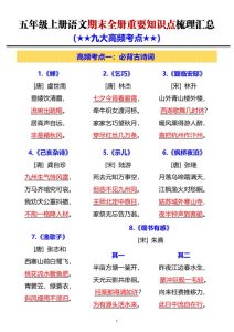 五年级上册语文期末全册重要知识点梳理汇总完整版-宝库盒教辅资料站
