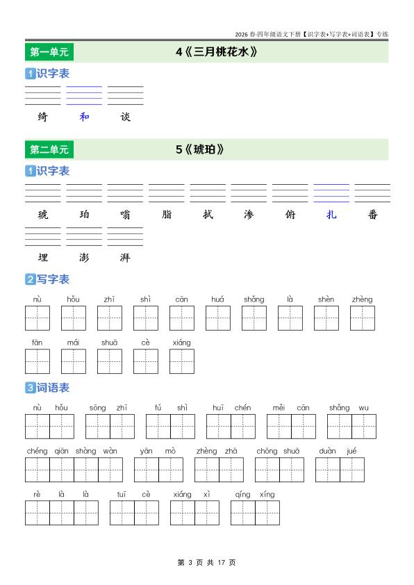 图片[3]-四年级下册语文课后三表专项训练同步掌握生字词与语言基础-宝库盒教辅资料站