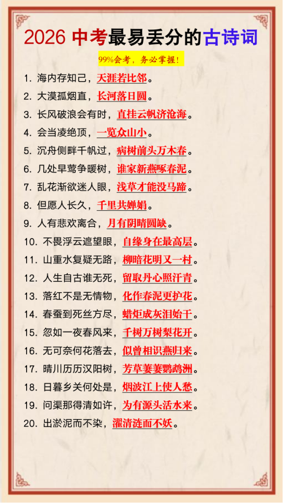 2026中考语文最易丢分古诗词高频易错点精析与默写训练-宝库盒教辅资料站