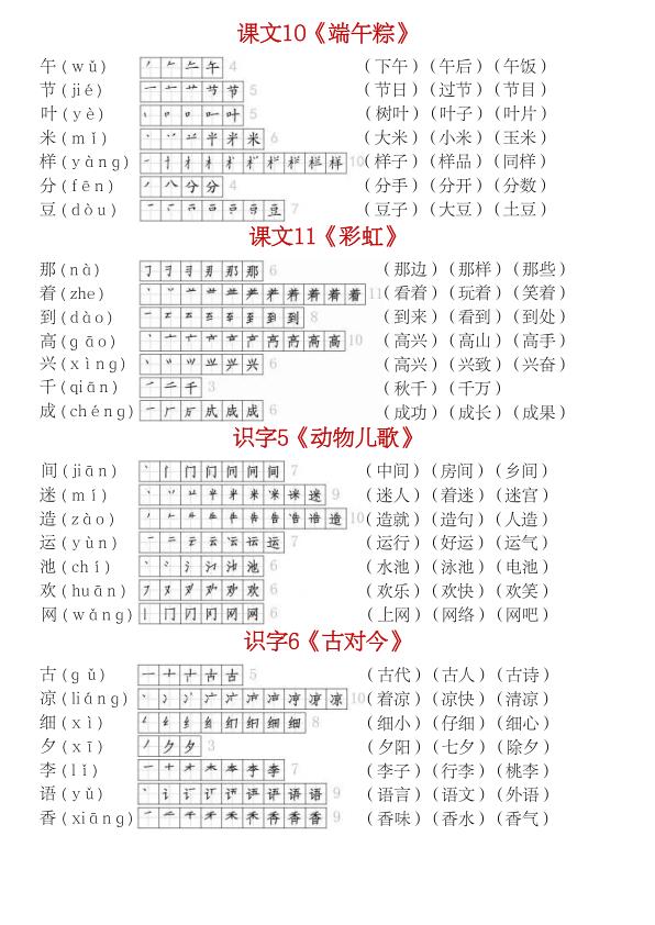 图片[4]-部编版一（下）生字学习贴！2026春7页完整版笔顺组词一贴通，规范书写打基础-宝库盒教辅资料站