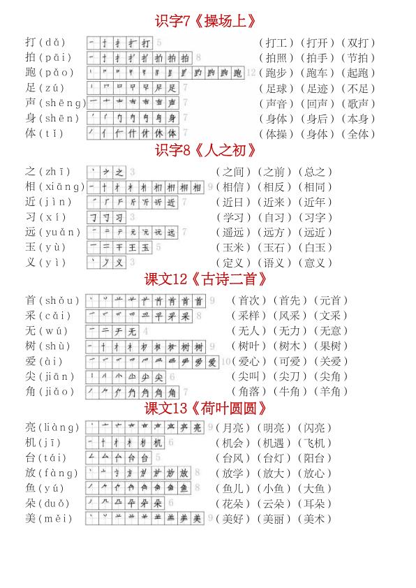 图片[5]-部编版一（下）生字学习贴！2026春7页完整版笔顺组词一贴通，规范书写打基础-宝库盒教辅资料站