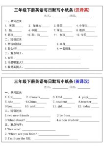 三年级下册英语每日默写小纸条同步词汇句型巩固训练-宝库盒教辅资料站