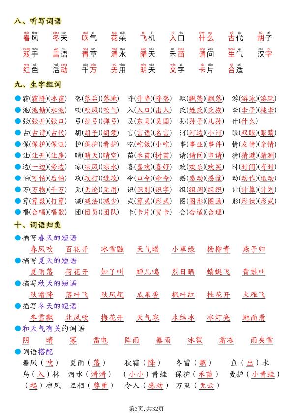 图片[3]-26新一年级下册语文全册1-8单元考点知识背记重点-宝库盒教辅资料站