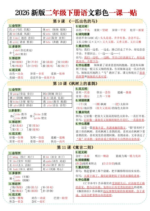 图片[5]-二年级（下）语文 【彩色重点一课一贴】-宝库盒教辅资料站