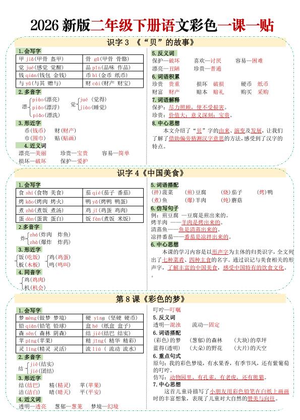 图片[4]-二年级（下）语文 【彩色重点一课一贴】-宝库盒教辅资料站