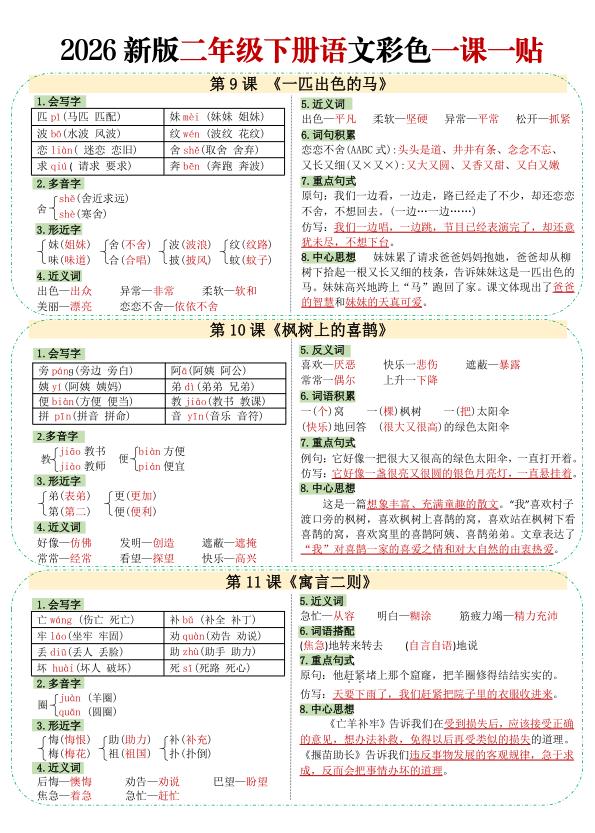 图片[5]-二年级（下）语文 【彩色重点一课一贴】-宝库盒教辅资料站
