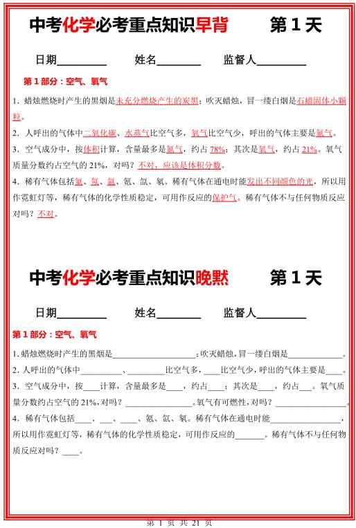 九年级（下）化学 中考化学必考重点知识【早背晚默】-宝库盒教辅资料站