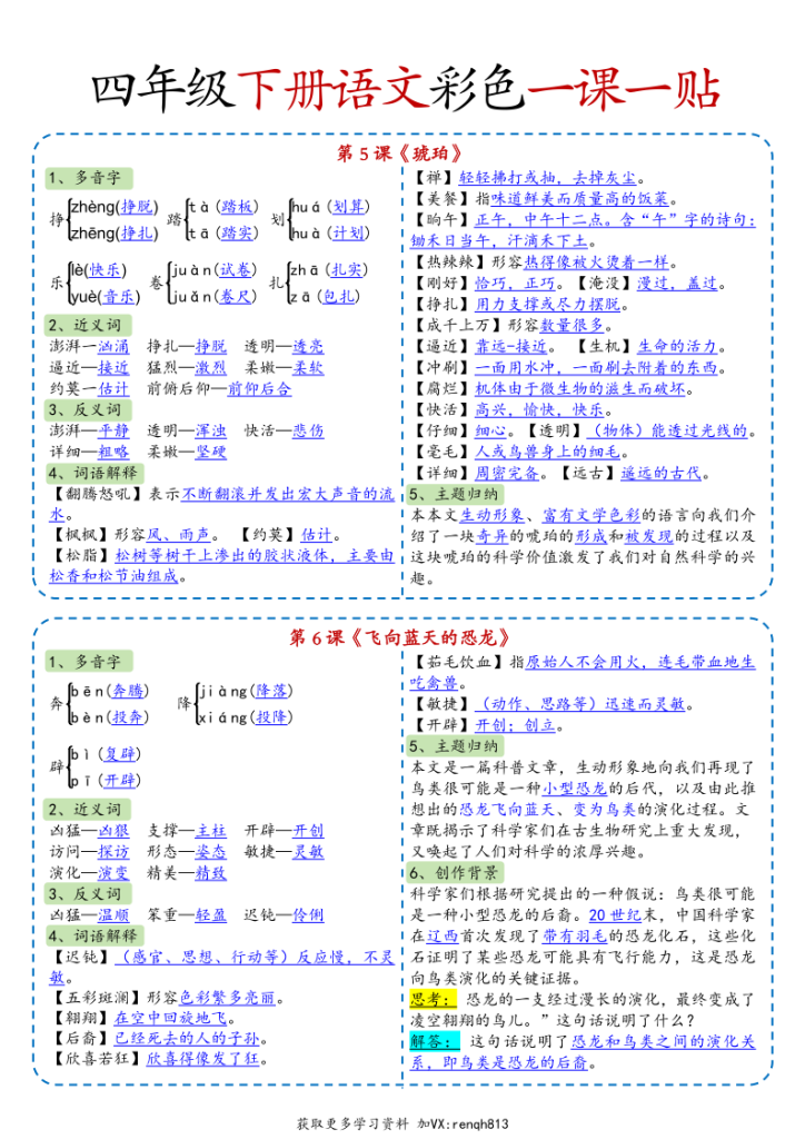 图片[3]-四年级下册语文彩色一课一贴-宝库盒教辅资料站
