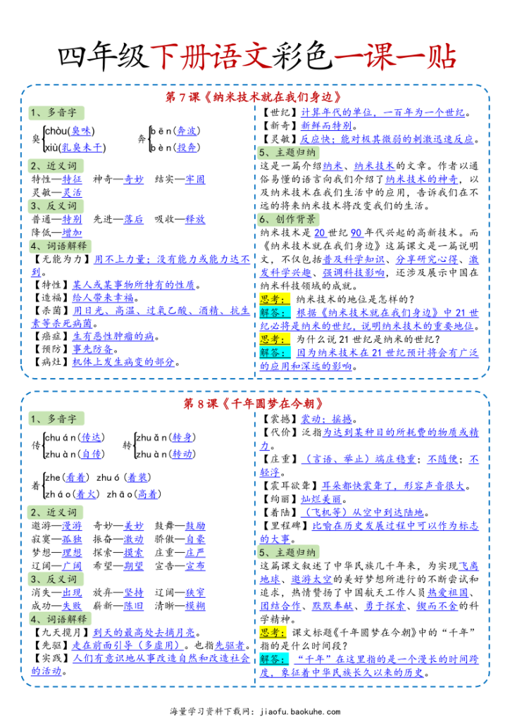 图片[4]-四年级下册语文彩色一课一贴-宝库盒教辅资料站