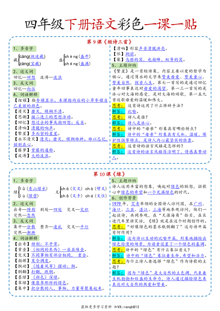 图片[5]-四年级下册语文彩色一课一贴-宝库盒教辅资料站