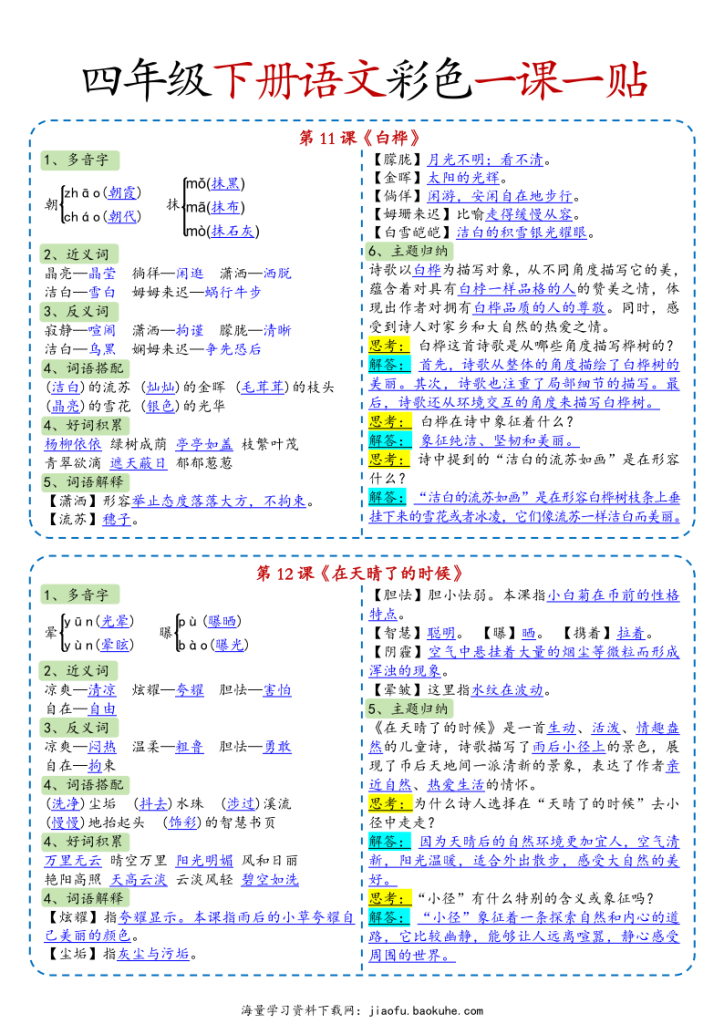 图片[6]-四年级下册语文彩色一课一贴-宝库盒教辅资料站