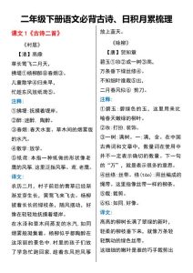 二年级下册语文 必背古诗、日积月累梳理-宝库盒教辅资料站