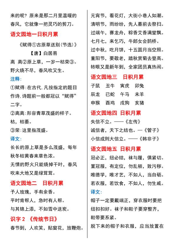 图片[2]-二年级下册语文 必背古诗、日积月累梳理-宝库盒教辅资料站