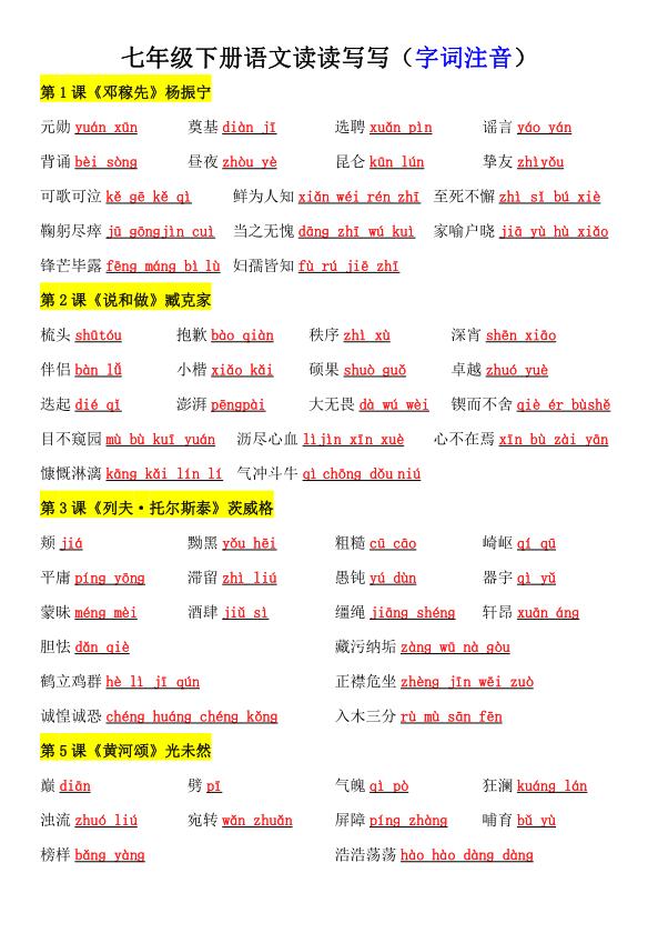 图片[5]-2026春人教版七年级下册语文读读写写（字词注音）知识点-宝库盒教辅资料站