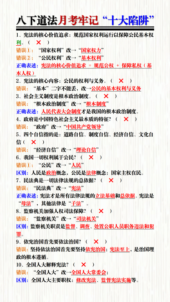 八年级下册道法月考牢记“十大陷阱”-宝库盒教辅资料站