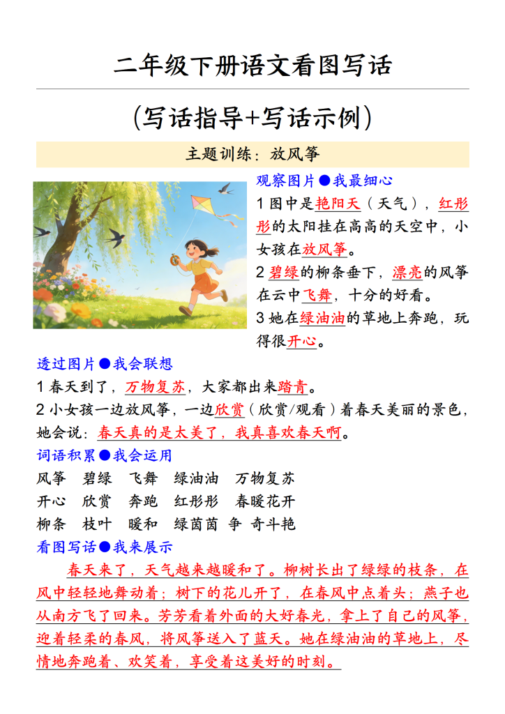 图片[2]-二年级下册语文看图写话(写话指导+写话示例)-宝库盒教辅资料站