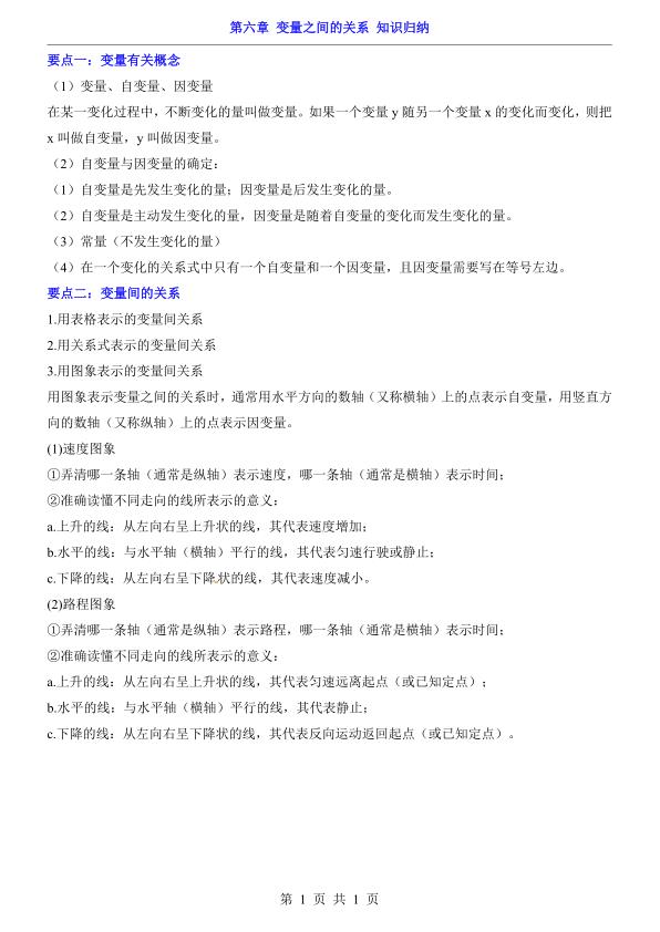 七年级下册数学第6章变量之间的关系知识归纳（北师大版）-宝库盒教辅资料站